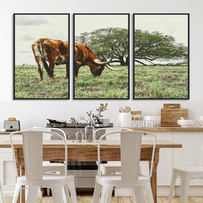 91866234-MGV-CV-36X24-Texas Longhorn Wall Art Canvas Print, Framed Rustic Ranch Art Picture Print, Western Cattle Perfect Rustic Farmhouse Decor Artwork