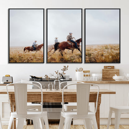 94723307-MGV-CV-36X24-Western Cowboys Wall Art Canvas Print, Framed Rustic Prairie Art Picture Print, Horseback Riding Perfect Rustic Western Decor