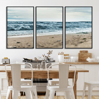 81812590-MGV-CV-36X24-Ocean Wall Art Wall Art Canvas Print, Framed Coastal Canvas Art Picture Print, Moody Seascape Perfect Coastal Minimalist Decor