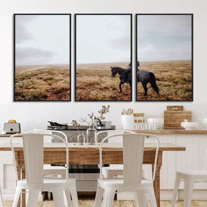 57597730-MGV-FC-60X30-3P_Black-Cowboy Wall Art Wall Art Canvas Print, Framed Western Canvas Art Picture Print, Rustic Ranch Scene Perfect Rustic Western Decor