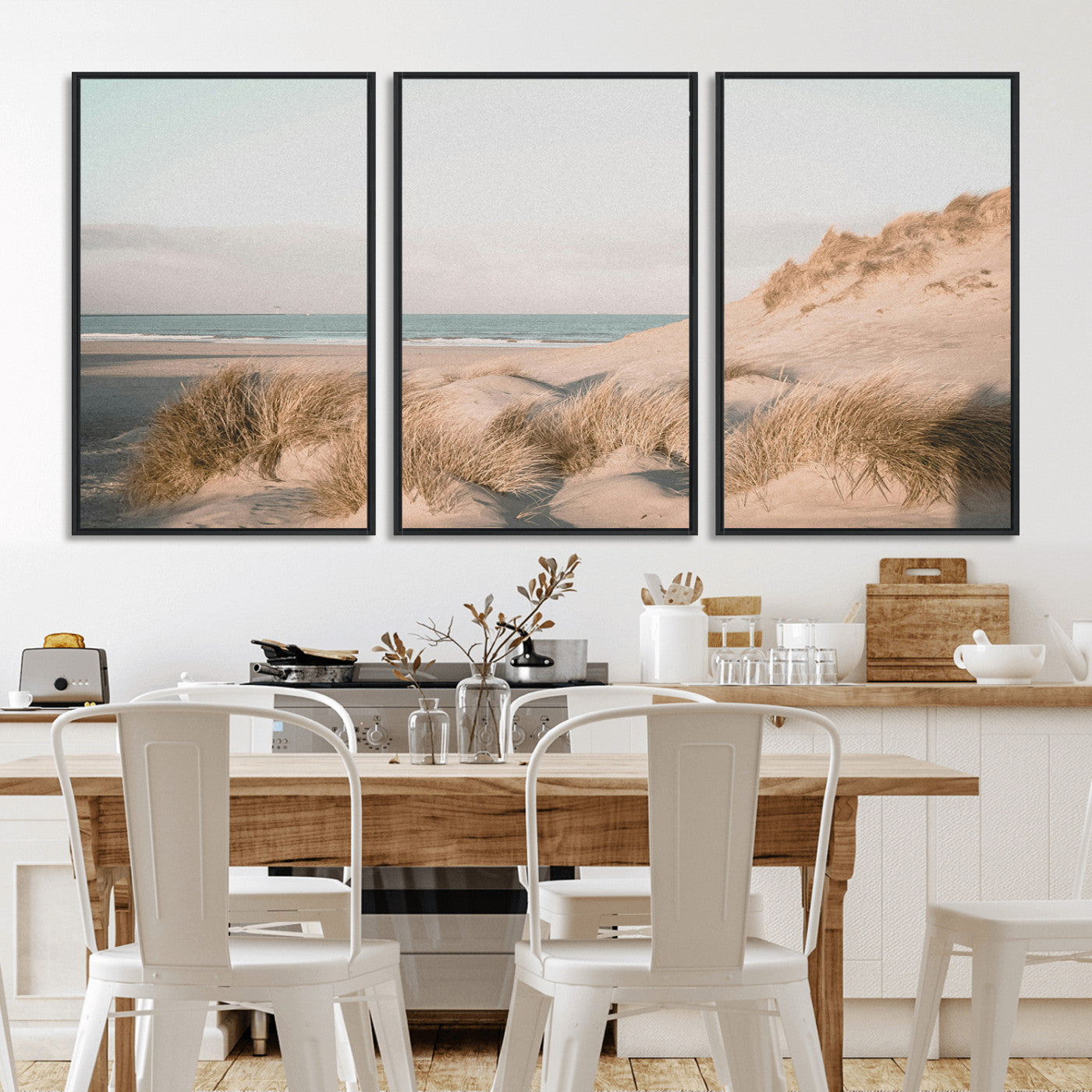 28064037-MGV-CV-36X24-Minimalist Seascape Wall Art Canvas Print, Framed Neutral Beach Print Art Picture Print, Sand Dune Photography Perfect