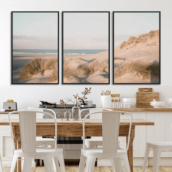 28064037-MGV-CV-36X24-Minimalist Seascape Wall Art Canvas Print, Framed Neutral Beach Print Art Picture Print, Sand Dune Photography Perfect