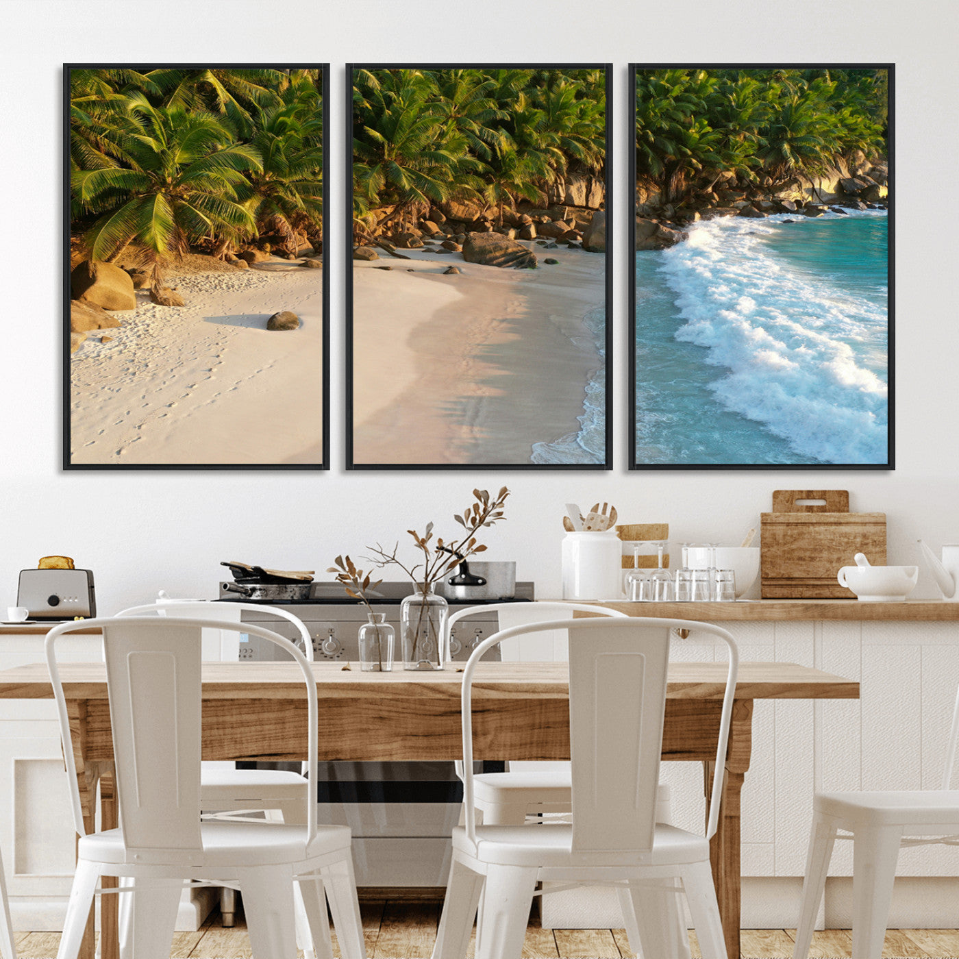 82312665-MGV-CV-36X24-Tropical Beach Wall Art Canvas Print, Framed Ocean Waves Art Picture Print, Palm Trees Perfect Coastal Minimalist Decor Artwork