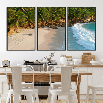82312665-MGV-CV-36X24-Tropical Beach Wall Art Canvas Print, Framed Ocean Waves Art Picture Print, Palm Trees Perfect Coastal Minimalist Decor Artwork