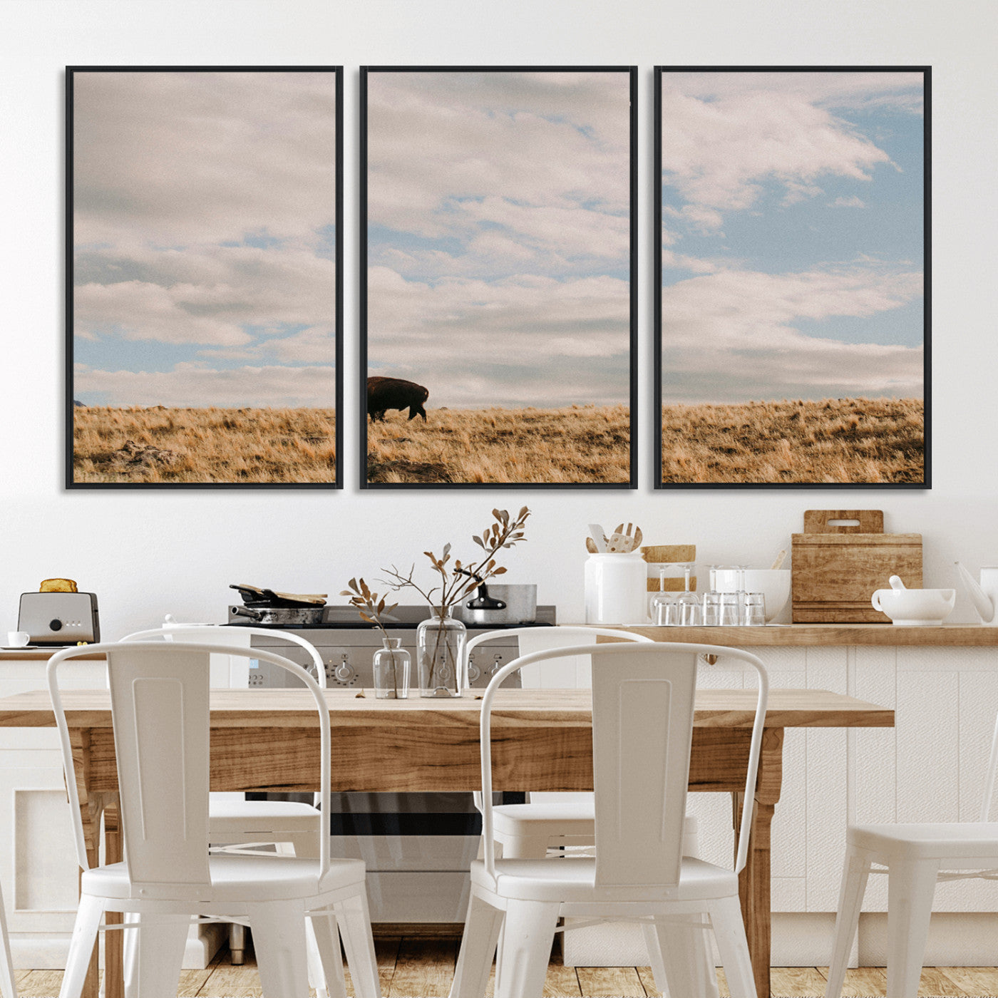 22754563-MGV-CV-36X24-Earthy Tones Wall Art Canvas Print, Framed Rustic Nature Art Picture Print, Solitary Buffalo Perfect Western Minimalist Decor