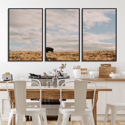 22754563-MGV-CV-36X24-Earthy Tones Wall Art Canvas Print, Framed Rustic Nature Art Picture Print, Solitary Buffalo Perfect Western Minimalist Decor
