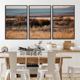 39509187-MGV-CV-36X24-Western Wildlife Wall Art Canvas Print, Framed Bison Art Picture Print, Golden Hour Perfect Western Rustic Decor Artwork