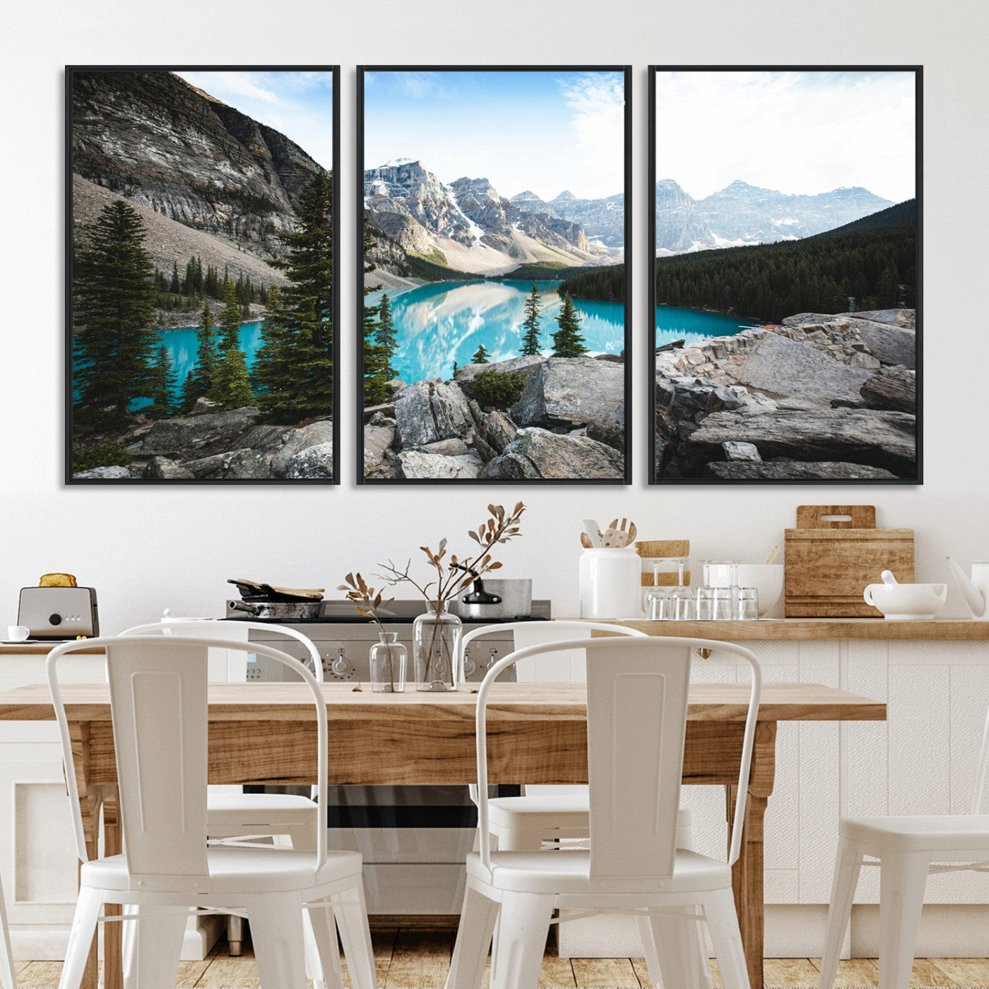 98014896-MGV-CV-36X24-Canadian Rockies Wall Art Canvas Print, Framed Mountain Landscape Art Picture Print, Turquoise Water Perfect Scandinavian