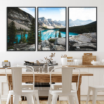 98014896-MGV-CV-36X24-Canadian Rockies Wall Art Canvas Print, Framed Mountain Landscape Art Picture Print, Turquoise Water Perfect Scandinavian