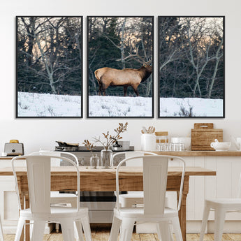 36533178-MGV-CV-36X24-Wild Elk Photography Wall Art Canvas Print, Framed Winter Wildlife Art Picture Print, Snowy Forest Perfect Rustic Lodge Decor