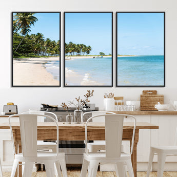 37858872-MGV-CV-36X24-Palm Tree Coast Wall Art Canvas Print, Framed Island Getaway Art Picture Print, Crystal Blue Water Perfect Tropical Coastal Decor