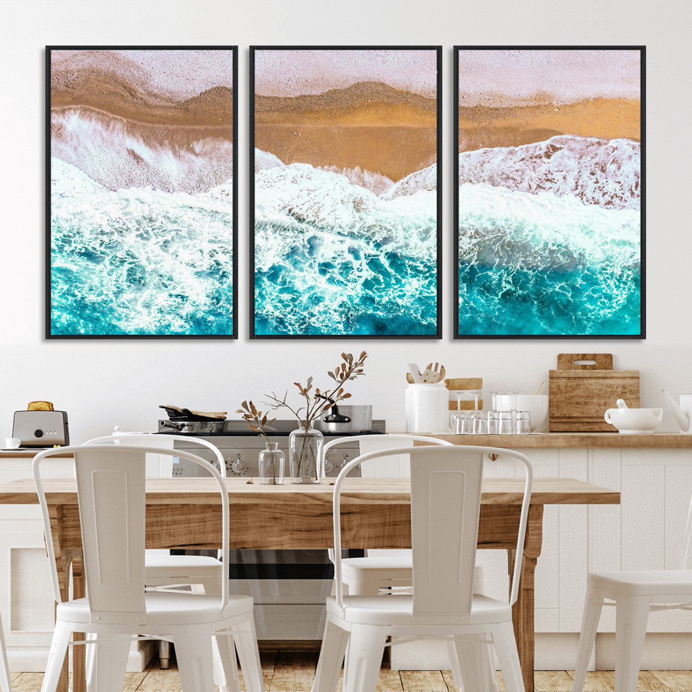 26870666-MGV-CV-36X24-Aerial Beach Wall Art Canvas Print, Framed Ocean Waves Art Picture Print, Coastal Landscape Perfect Coastal Minimalist Decor
