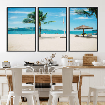 42623350-MGV-CV-36X24-Tropical Beach Wall Art Canvas Print, Framed Palm Tree Art Picture Print, Ocean View Perfect Tropical Coastal Decor Artwork