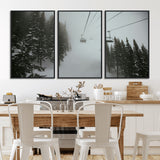 87018452-MGV-CV-36X24-Ski Lift Wall Art Canvas Print, Framed Snowy Pines Art Picture Print, Misty Landscape Perfect Winter Serenity Decor Artwork