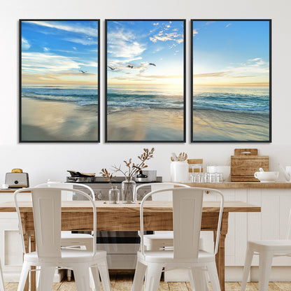 20708696-MGV-CV-36X24-Minimalist Seaside Wall Art Canvas Print, Framed Morning Glow Art Picture Print, Golden Reflections Perfect Coastal Minimalist