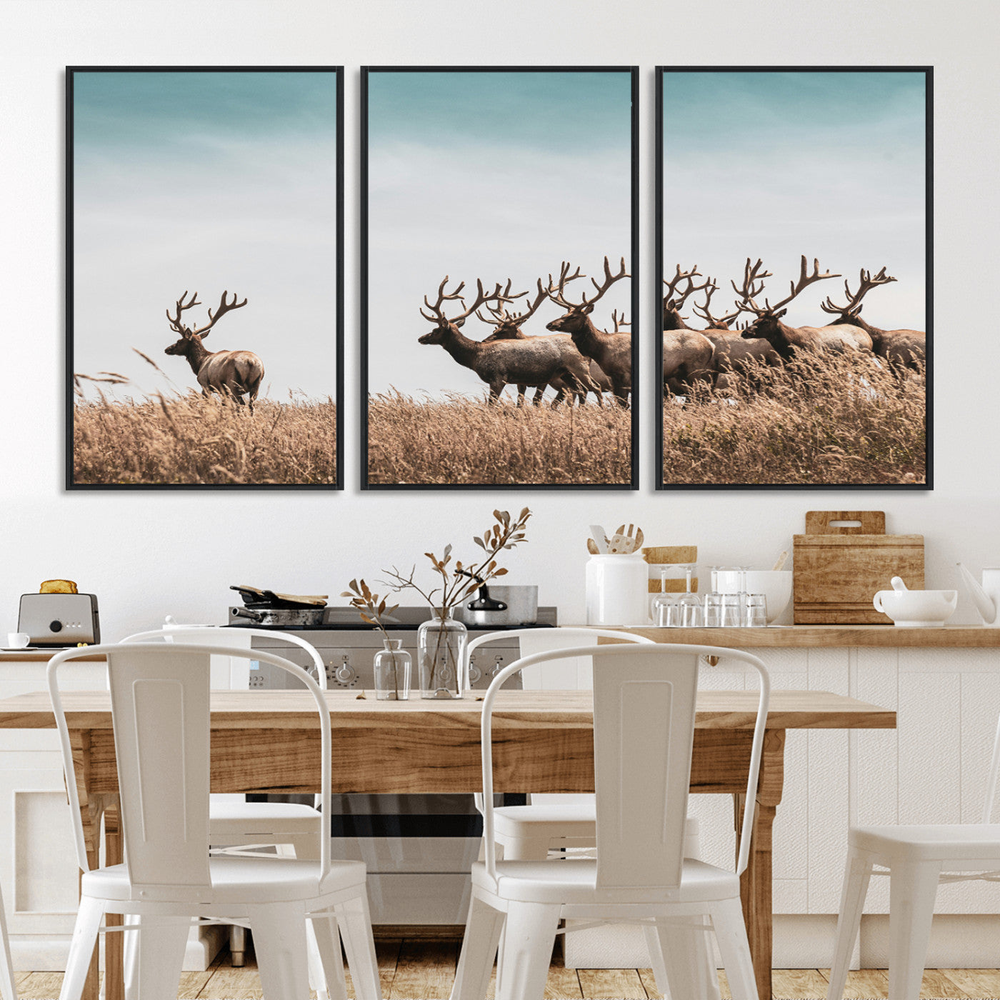 81594705-MGV-CV-36X24-Elk Herd Wall Art Canvas Print, Framed Wildlife Photography Art Picture Print, Rustic Nature Print Perfect Rustic Wildlife Decor