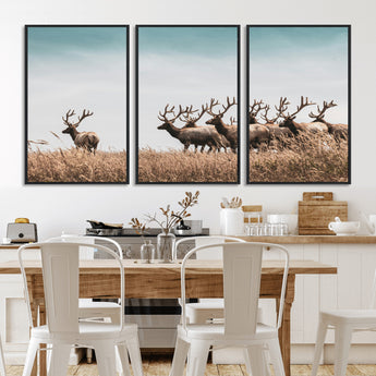 81594705-MGV-CV-36X24-Elk Herd Wall Art Canvas Print, Framed Wildlife Photography Art Picture Print, Rustic Nature Print Perfect Rustic Wildlife Decor