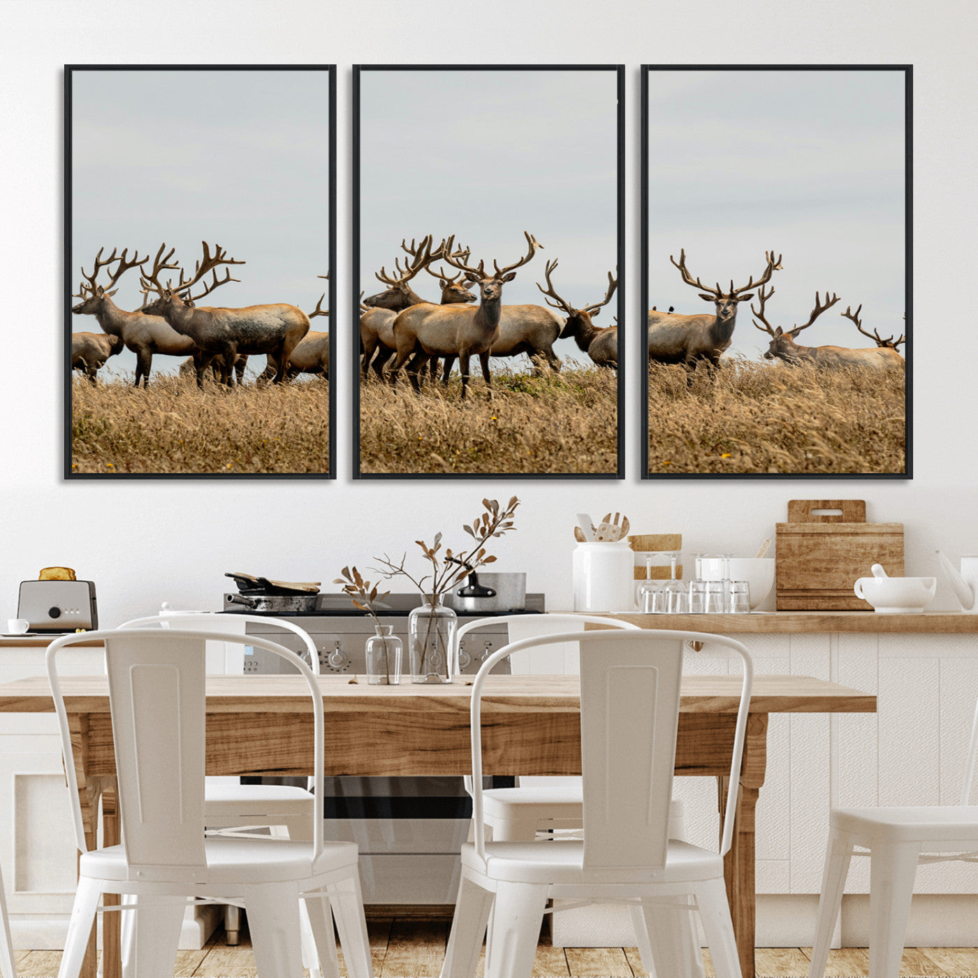 42170220-MGV-CV-36X24-Elk Herd Wall Art Canvas Print, Framed Wildlife Photography Art Picture Print, Majestic Antlers Perfect Rustic Wildlife Decor