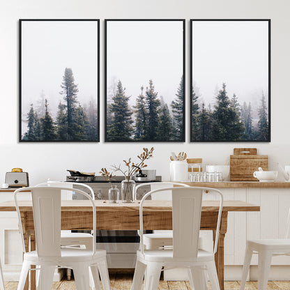 42364796-MGV-CV-36X24-Foggy Forest Wall Art Canvas Print, Framed Misty Pines Art Picture Print, Moody Woodland Perfect Scandinavian Minimalist Decor