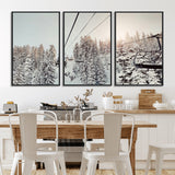 91534512-MGV-CV-36X24-Frosty Pines Wall Art Canvas Print, Framed Cozy Cabin View Art Picture Print, Ski Lift Ride Perfect Rustic Lodge Decor Artwork