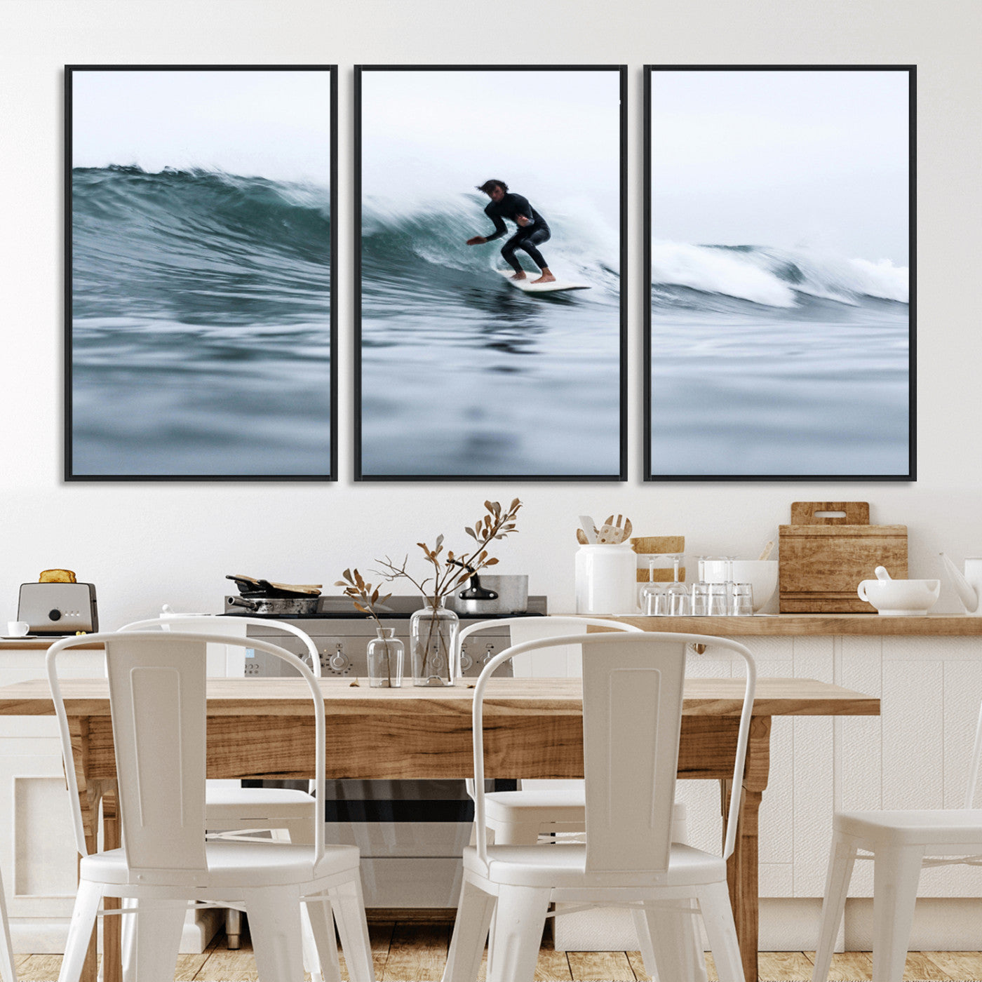 11693607-MGV-CV-36X24-Surfer on Wave Wall Art Canvas Print, Framed Ocean Adventure Art Picture Print, Motion Blur Water Perfect Coastal Adventure Decor