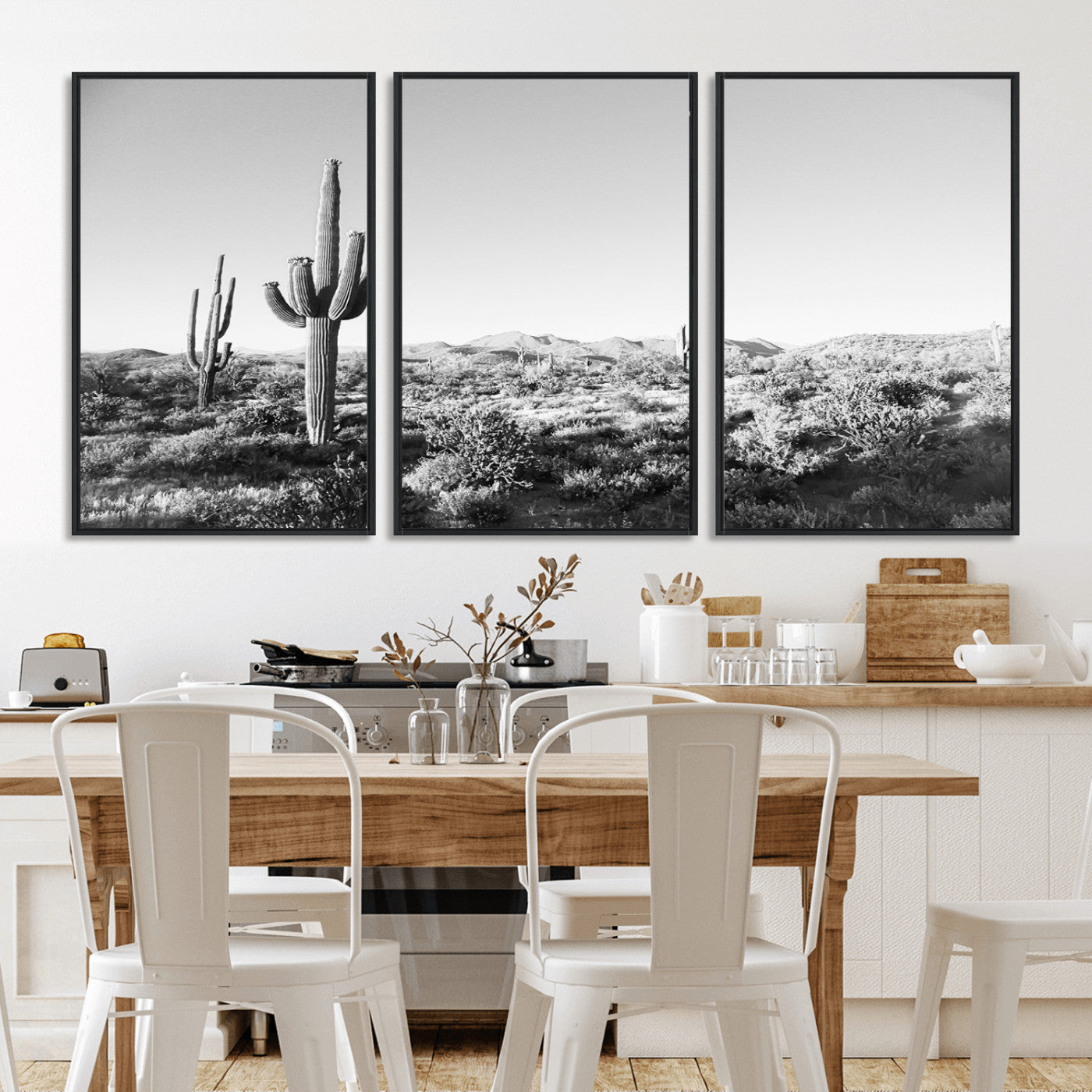 85205054-MGV-CV-36X24-Saguaro Cactus Wall Art Canvas Print, Framed Monochrome Landscape Art Picture Print, Scenic Arizona View Perfect Minimalist