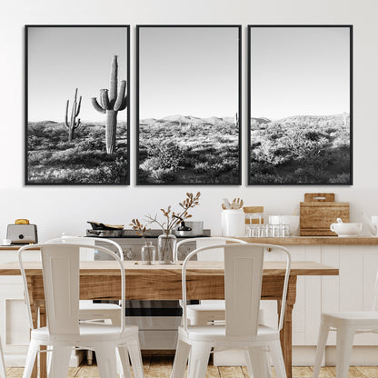 85205054-MGV-CV-36X24-Saguaro Cactus Wall Art Canvas Print, Framed Monochrome Landscape Art Picture Print, Scenic Arizona View Perfect Minimalist