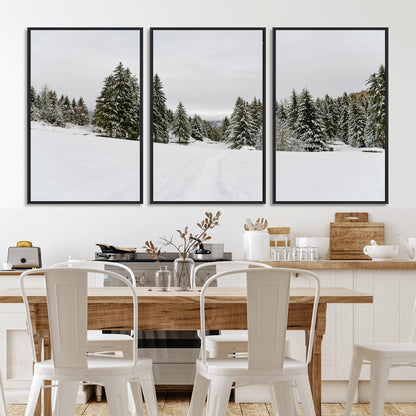 24581417-MGV-CV-36X24-Frosty Pines Wall Art Canvas Print, Framed Silent Snowfall Art Picture Print, Cozy Cabin Vibes Perfect Nordic Minimalist Decor