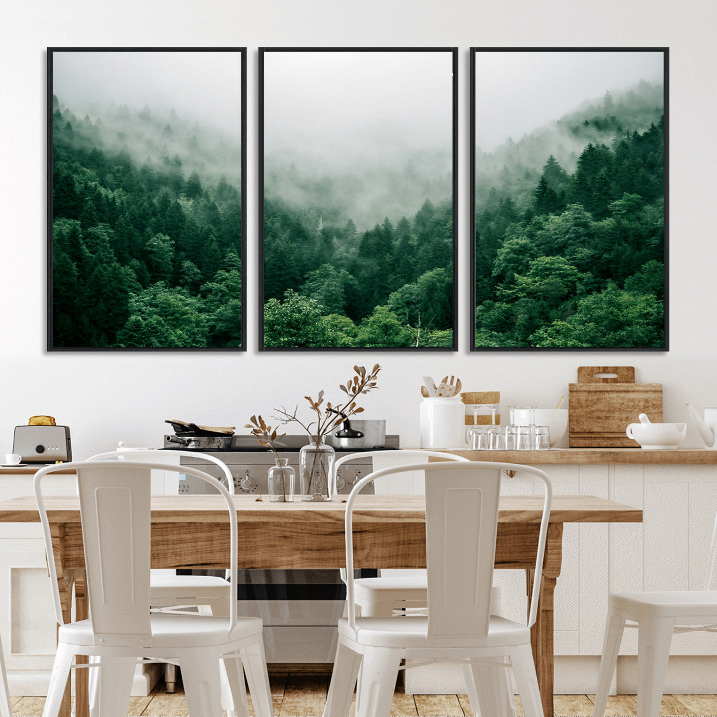 45265379-MGV-CV-36X24-Misty Forest Wall Art – Green Mountain Pine Tree Landscape Canvas Print, Nature Photography Artwork Home Decor for Bedroom, Living