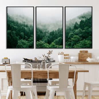 45265379-MGV-CV-36X24-Misty Forest Wall Art – Green Mountain Pine Tree Landscape Canvas Print, Nature Photography Artwork Home Decor for Bedroom, Living