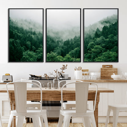 45265379-MGV-CV-36X24-Misty Forest Wall Art – Green Mountain Pine Tree Landscape Canvas Print, Nature Photography Artwork Home Decor for Bedroom, Living