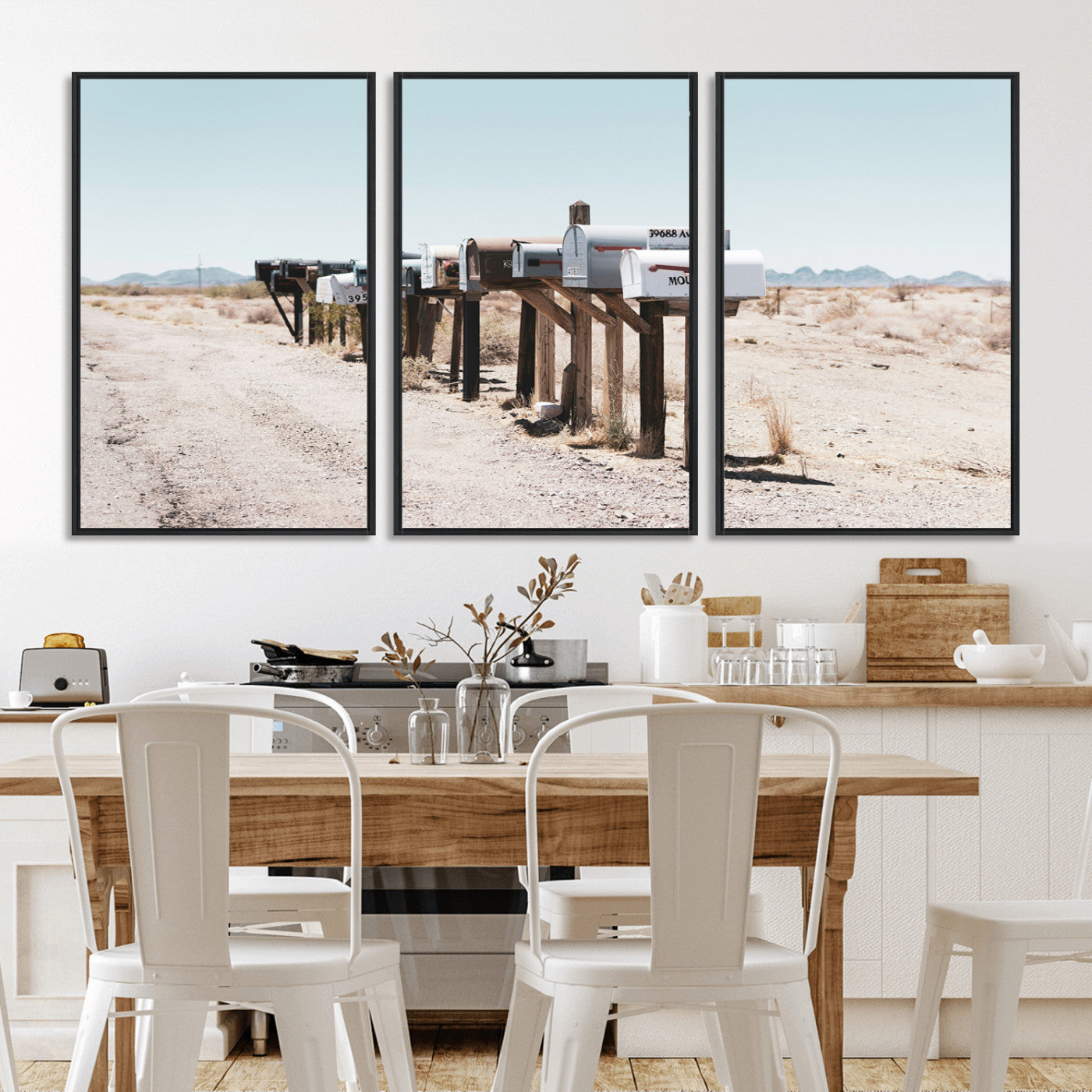 54616109-MGV-CV-36X24-Desert Mailboxes Wall Art – Rustic Rural Roadside Photography Canvas Print, American Southwest Landscape Home Decor for Living