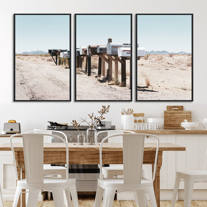 54616109-MGV-CV-36X24-Desert Mailboxes Wall Art – Rustic Rural Roadside Photography Canvas Print, American Southwest Landscape Home Decor for Living
