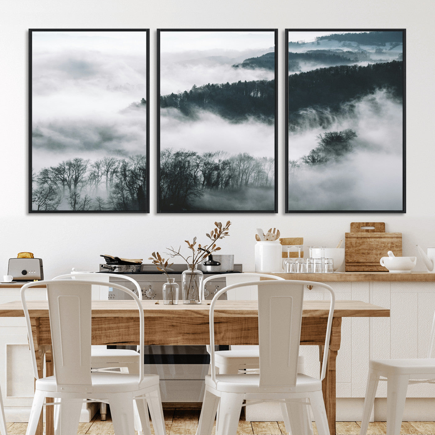 67569654-MGV-CV-36X24-Foggy Forest Wall Art – Mist Covered Hills and Trees Landscape Canvas Print, Moody Nature Photography Decor for Living Room,