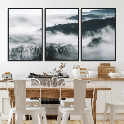 67569654-MGV-CV-36X24-Foggy Forest Wall Art – Mist Covered Hills and Trees Landscape Canvas Print, Moody Nature Photography Decor for Living Room,