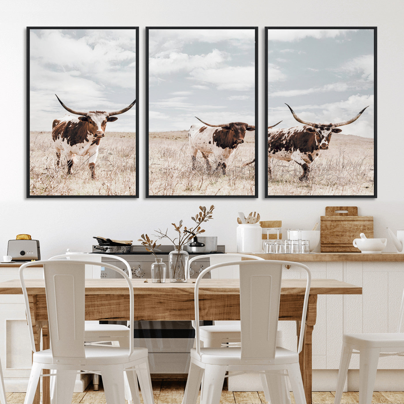 65621083-MGV-CV-36X24-Texas Longhorn Wall Art – Rustic Western Cattle Canvas Print, Southwestern Ranch Photography Decor for Living Room, Office,