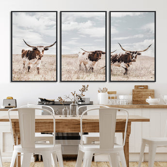 65621083-MGV-CV-36X24-Texas Longhorn Wall Art – Rustic Western Cattle Canvas Print, Southwestern Ranch Photography Decor for Living Room, Office,