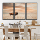 20306324-MGV-CV-36X24-Bison Wall Art – Lone American Buffalo Prairie Sunset Canvas Print, Rustic Western Wildlife Photography Decor for Living Room,