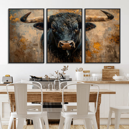 91615410-MGV-CV-36X24-Bull Wall Art – Rustic Western Longhorn Canvas Print, Powerful Abstract Animal Painting, Farmhouse Ranch Decor for Living Room,