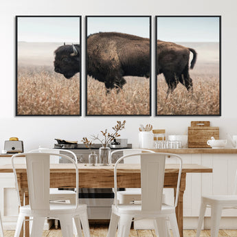 69909079-MGV-CV-36X24-Bison Wall Art – Majestic Buffalo Canvas Print in Prairie Grasslands, Rustic Western Animal Painting, Farmhouse Ranch Decor for