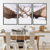 99240306-MGV-CV-36X24-Elk Wall Art – Two Bull Elk Fighting in Snow Canvas Print, Rustic Wildlife Artwork for Cabin, Lodge, Western Farmhouse, Nature &