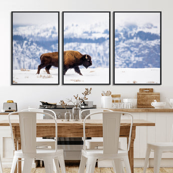 21623194-MGV-CV-36X24-Snow Bison Wall Art – Majestic Buffalo Wildlife Canvas Print, Winter Nature Décor for Rustic Living Room, Farmhouse, Cabin, Lodge