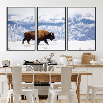 21623194-MGV-CV-36X24-Snow Bison Wall Art – Majestic Buffalo Wildlife Canvas Print, Winter Nature Décor for Rustic Living Room, Farmhouse, Cabin, Lodge