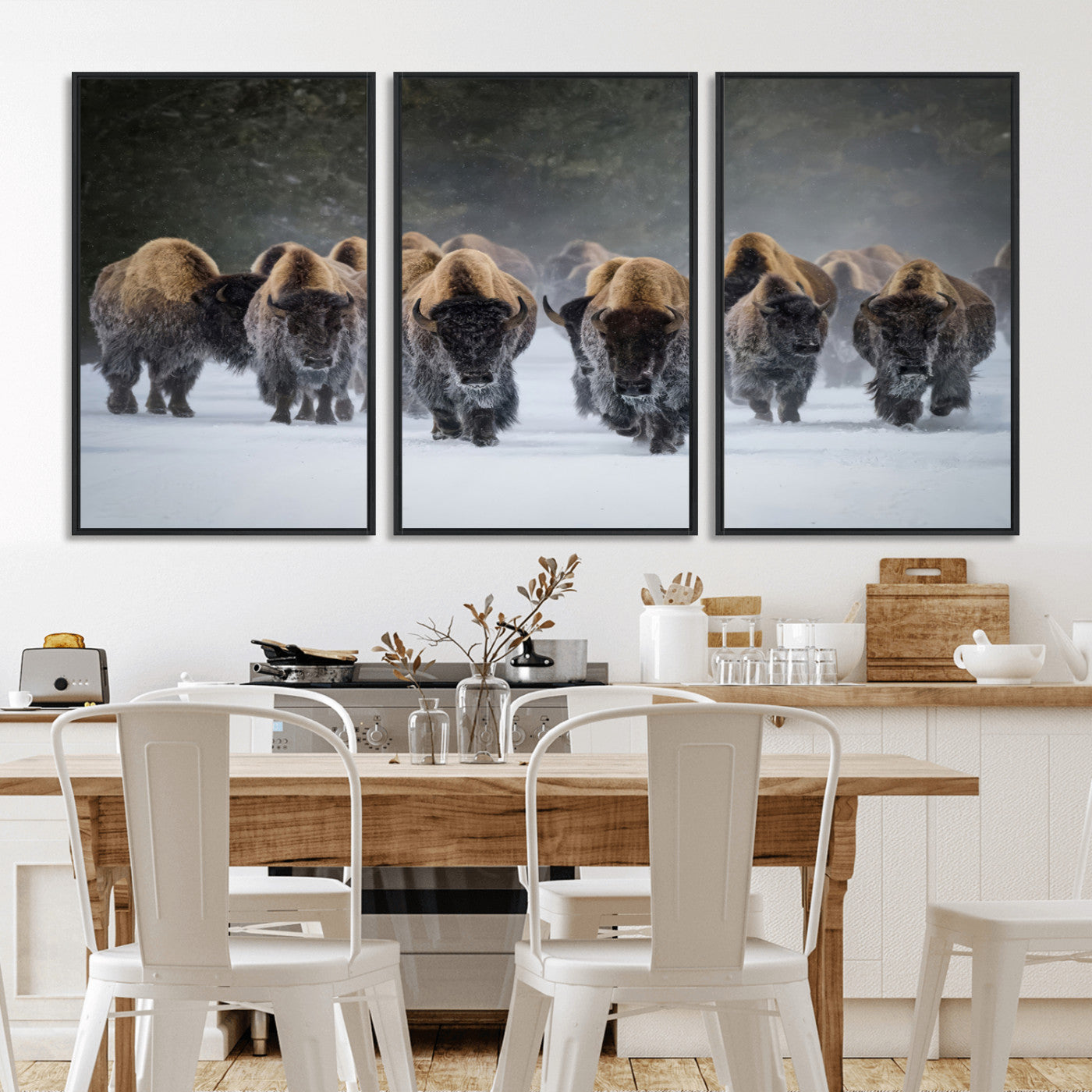 30332489-MGV-CV-36X24-Winter Bison Herd Wall Art – Powerful Buffalo Canvas Print, Rustic Wildlife Photography Decor for Farmhouse, Cabin, Lodge, Living