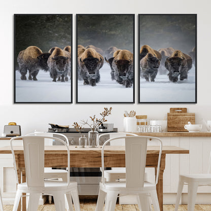 30332489-MGV-CV-36X24-Winter Bison Herd Wall Art – Powerful Buffalo Canvas Print, Rustic Wildlife Photography Decor for Farmhouse, Cabin, Lodge, Living