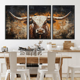 25265572-MGV-CV-36X24-Longhorn Bull Wall Art – Rustic Western Texas Steer Canvas Print, Textured Animal Painting for Home, Office, Man Cave or Farmhouse