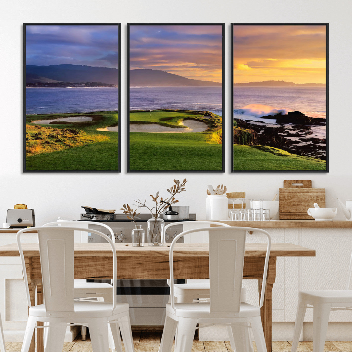 39644075-MGV-CV-36X24-Golf Course Wall Art – Coastal Sunset Canvas Print, Scenic Oceanfront Fairway Landscape Decor for Office, Man Cave, or Living Room