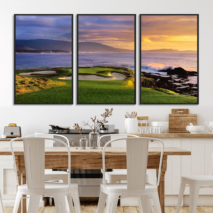 39644075-MGV-CV-36X24-Golf Course Wall Art – Coastal Sunset Canvas Print, Scenic Oceanfront Fairway Landscape Decor for Office, Man Cave, or Living Room
