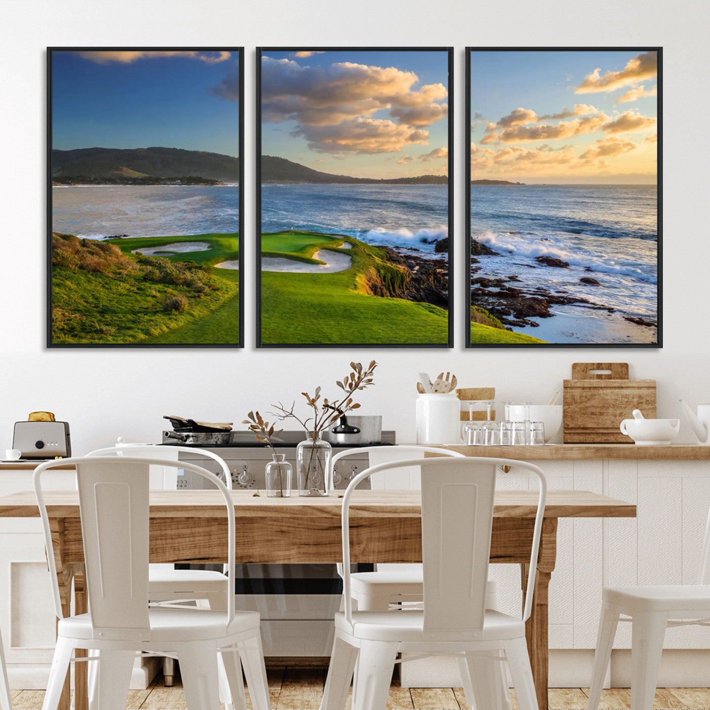 50107048-MGV-FC-60X30-3P_Black-Golf Course Wall Art – Coastal Ocean View Canvas Print, Scenic Fairway Landscape Decor for Office, Man Cave, Bedroom, or Living