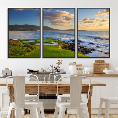 50107048-MGV-FC-60X30-3P_Black-Golf Course Wall Art – Coastal Ocean View Canvas Print, Scenic Fairway Landscape Decor for Office, Man Cave, Bedroom, or Living